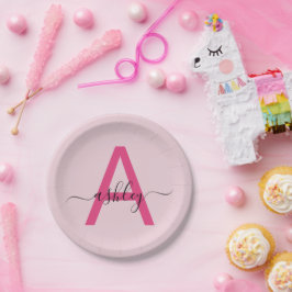 Hot Pink Modern Script Girl Monogram Name Pappteller