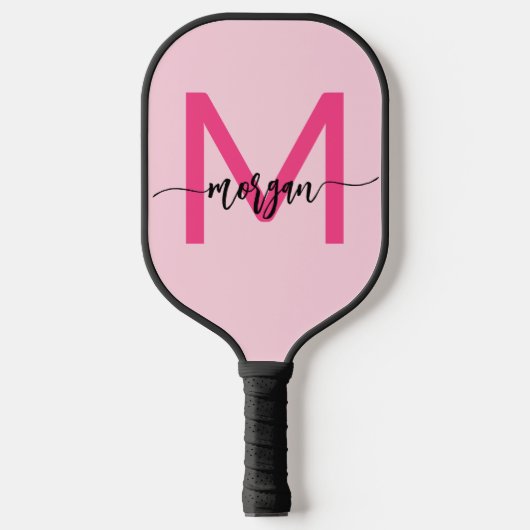 Hot Pink Modern Script Girl Monogram Name Pickleball Schläger (Vorderseite)