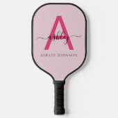 Hot Pink Modern Script Girl Monogram Name Pickleball Schläger (Vorderseite)