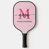 Hot Pink Modern Script Girl Monogram Name Pickleball Schläger (Vorderseite)