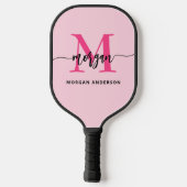 Hot Pink Modern Script Girl Monogram Name Pickleball Schläger (Rückseite)