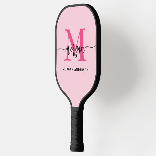 Hot Pink Modern Script Girl Monogram Name Pickleball Schläger (Links)