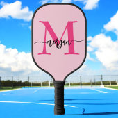 Hot Pink Modern Script Girl Monogram Name Pickleball Schläger