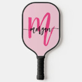 Hot Pink Modern Script Girl Monogram Name Pickleball Schläger (Rückseite)