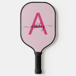 Hot Pink Modern Script Girl Monogram Name Pickleball Schläger