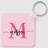 Hot Pink Modern Script Girl Monogram Name Schlüsselanhänger (Rückseite)