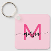Hot Pink Modern Script Girl Monogram Name Schlüsselanhänger (Vorderseite)