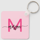 Hot Pink Modern Script Girl Monogram Name Schlüsselanhänger (Rückseite)