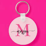 Hot Pink Modern Script Girl Monogram Name Schlüsselanhänger<br><div class="desc">Behalt deine Schlüssel stilvoll mit unserem Hot Pink Modern Script Girly Monogram Name Schlüsselanhänger! Dieser Schlüsselanhänger mit seinem lebhaften, rosafarbenen Design ist mit Ihrem Namen in einem schicken, modernen Drehbuch für eine maßgeschneiderte, modische Touch personalisiert. Ideal, um einen Flair in Ihre Tasche zu stecken, sowohl praktisch als auch stilvoll. Dieser...</div>