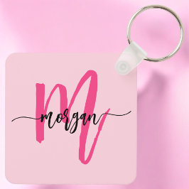 Hot Pink Modern Script Girl Monogram Name Schlüsselanhänger