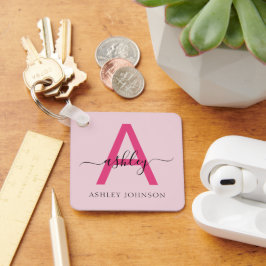 Hot Pink Modern Script Girl Monogram Name Schlüsselanhänger