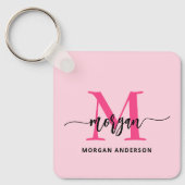 Hot Pink Modern Script Girl Monogram Name Schlüsselanhänger (Vorderseite)
