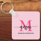 Hot Pink Modern Script Girl Monogram Name Schlüsselanhänger (Vorderseite)