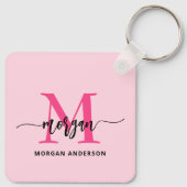 Hot Pink Modern Script Girl Monogram Name Schlüsselanhänger (Rückseite)
