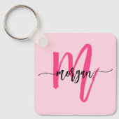 Hot Pink Modern Script Girl Monogram Name Schlüsselanhänger (Vorderseite)