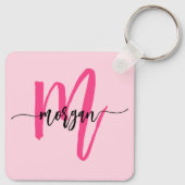 Hot Pink Modern Script Girl Monogram Name Schlüsselanhänger (Rückseite)