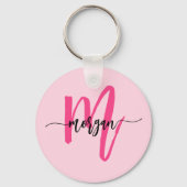 Hot Pink Modern Script Girl Monogram Name Schlüsselanhänger (Vorderseite)