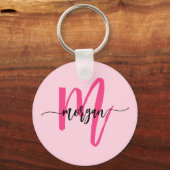 Hot Pink Modern Script Girl Monogram Name Schlüsselanhänger (Vorderseite)