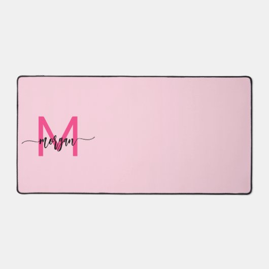 Hot Pink Modern Script Girl Monogram Name Schreibtischunterlage (Vorderseite)