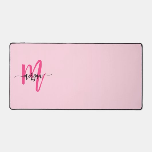 Hot Pink Modern Script Girl Monogram Name Schreibtischunterlage (Vorderseite)