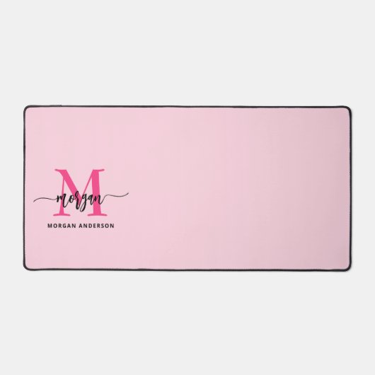Hot Pink Modern Script Girl Monogram Name Schreibtischunterlage (Vorderseite)