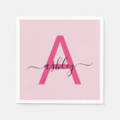 Hot Pink Modern Script Girl Monogram Name Serviette (Vorderseite)