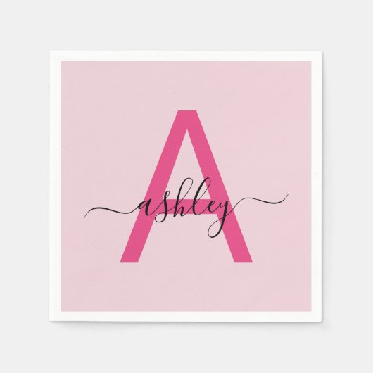 Hot Pink Modern Script Girl Monogram Name Serviette (Vorderseite)