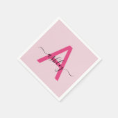 Hot Pink Modern Script Girl Monogram Name Serviette (Ecke)