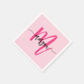 Hot Pink Modern Script Girl Monogram Name Serviette (Ecke)