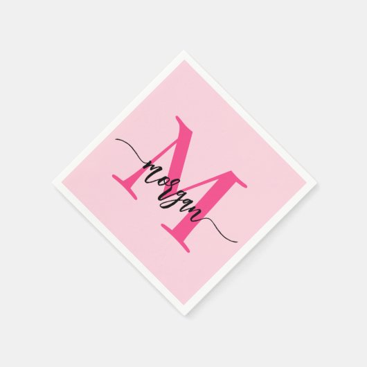Hot Pink Modern Script Girl Monogram Name Serviette (Ecke)