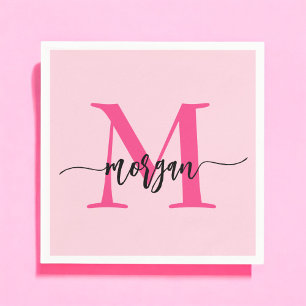 Hot Pink Modern Script Girl Monogram Name Serviette