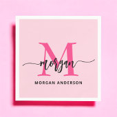 Hot Pink Modern Script Girl Monogram Name Serviette