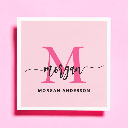 Hot Pink Modern Script Girl Monogram Name Serviette