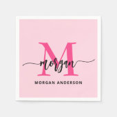 Hot Pink Modern Script Girl Monogram Name Serviette (Vorderseite)