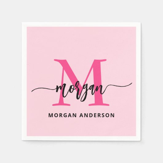 Hot Pink Modern Script Girl Monogram Name Serviette (Vorderseite)