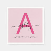 Hot Pink Modern Script Girl Monogram Name Serviette (Vorderseite)