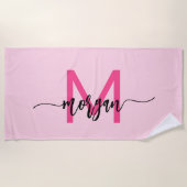 Hot Pink Modern Script Girl Monogram Name Strandtuch (Vorderseite)