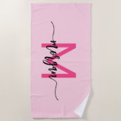 Hot Pink Modern Script Girl Monogram Name Strandtuch (Vorderseite)