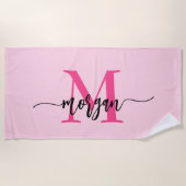 Hot Pink Modern Script Girl Monogram Name Strandtuch (Vorderseite)