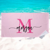 Hot Pink Modern Script Girl Monogram Name Strandtuch