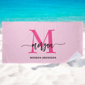 Hot Pink Modern Script Girl Monogram Name Strandtuch