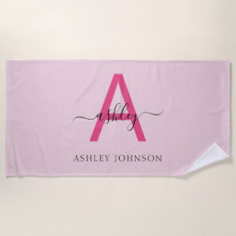 Hot Pink Modern Script Girl Monogram Name Strandtuch