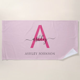 Hot Pink Modern Script Girl Monogram Name Strandtuch