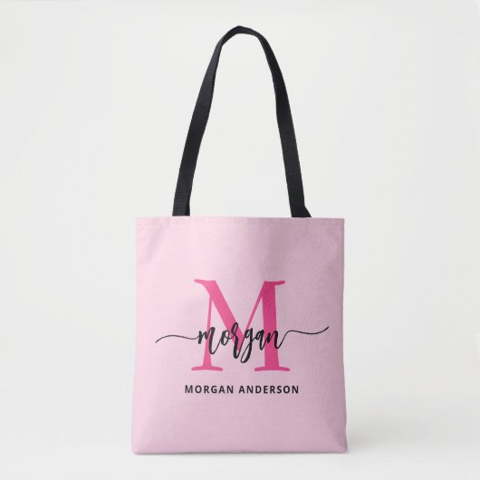 Hot Pink Modern Script Girl Monogram Name Tasche (Vorderseite)