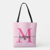 Hot Pink Modern Script Girl Monogram Name Tasche (Rückseite)