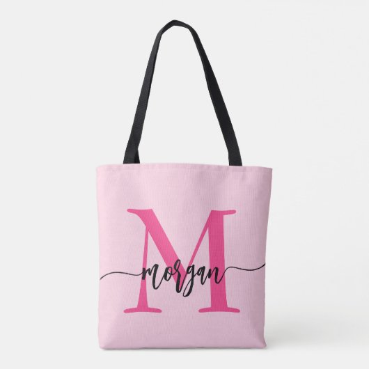 Hot Pink Modern Script Girl Monogram Name Tasche (Rückseite)