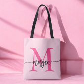 Hot Pink Modern Script Girl Monogram Name Tasche