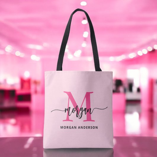 Hot Pink Modern Script Girl Monogram Name Tasche