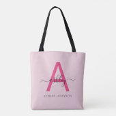Hot Pink Modern Script Girl Monogram Name Tasche (Rückseite)