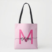 Hot Pink Modern Script Girl Monogram Name Tasche (Vorderseite)